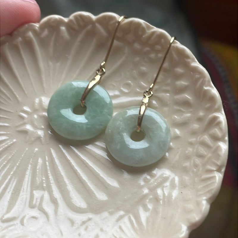 Jade Donut Earrings - 14k Gold - Vintage