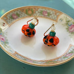 Jack-o-lantern Glass Earrings - Gold Filled - Handmade