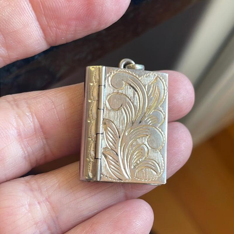 Engraved Book Locket - Sterling Silver - Vintage