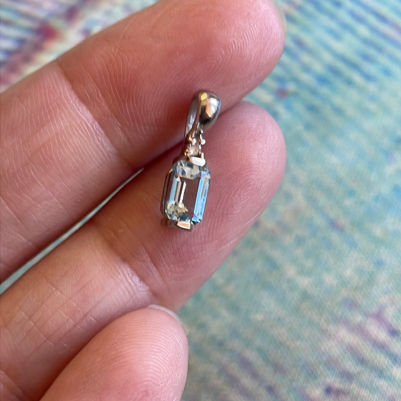 Aquamarine Diamond Pendant- 14k White Gold - Vintage