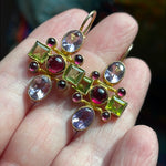 Amethyst, Garnet, Peridot Earrings - Sterling Silver - Vermeil - Vintage