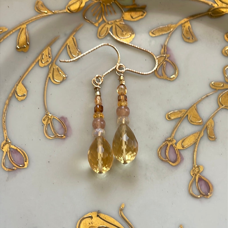 Autumnal Earrings - Citrine, Opal, Peach Moonstone, Yellow Sapphire and Topaz - Gold Filled - Handmade