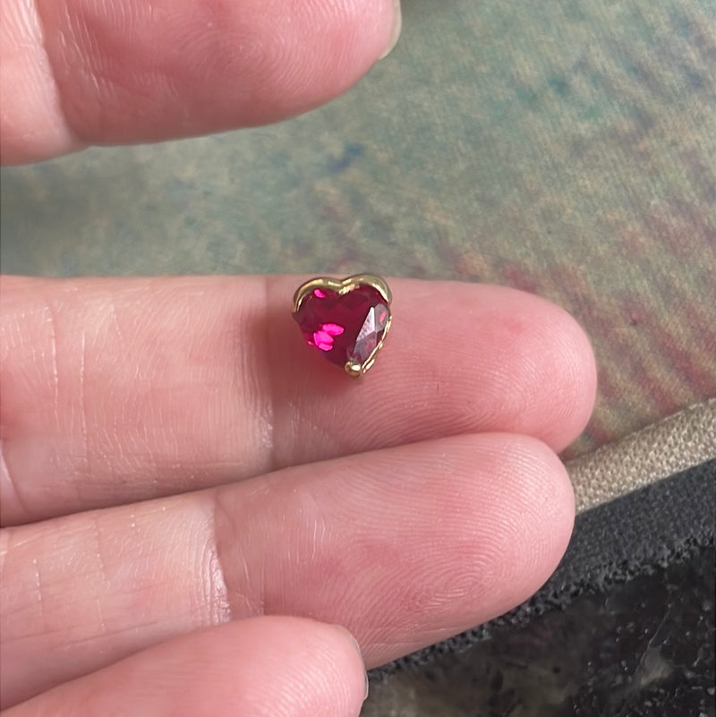 Ruby Heart Slider Pendant - Manmade - 10k Gold - Vintagd