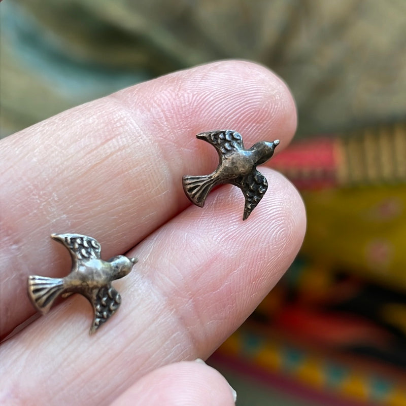 Sparrow Stud Earrings - Sterling Silver - Vintage