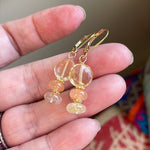 Citrine, Peach Moonstone and Rutilated Quartz Earrings - Gold Filled - Handmade