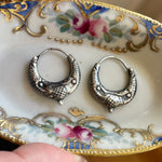 Engraved Hoop Earrings - Sterling Silver - Vintage