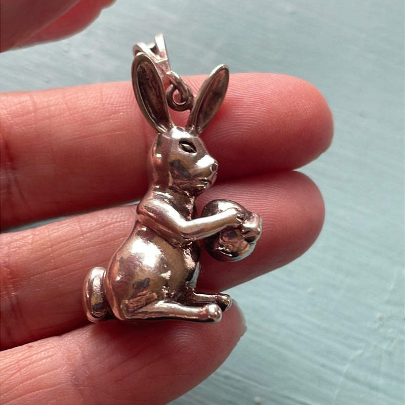 Rabbit Egg Pendant - Sterling Silver - Vintage