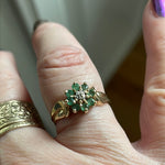 Emerald Diamond Flower Ring - 10k Gold - Vintage