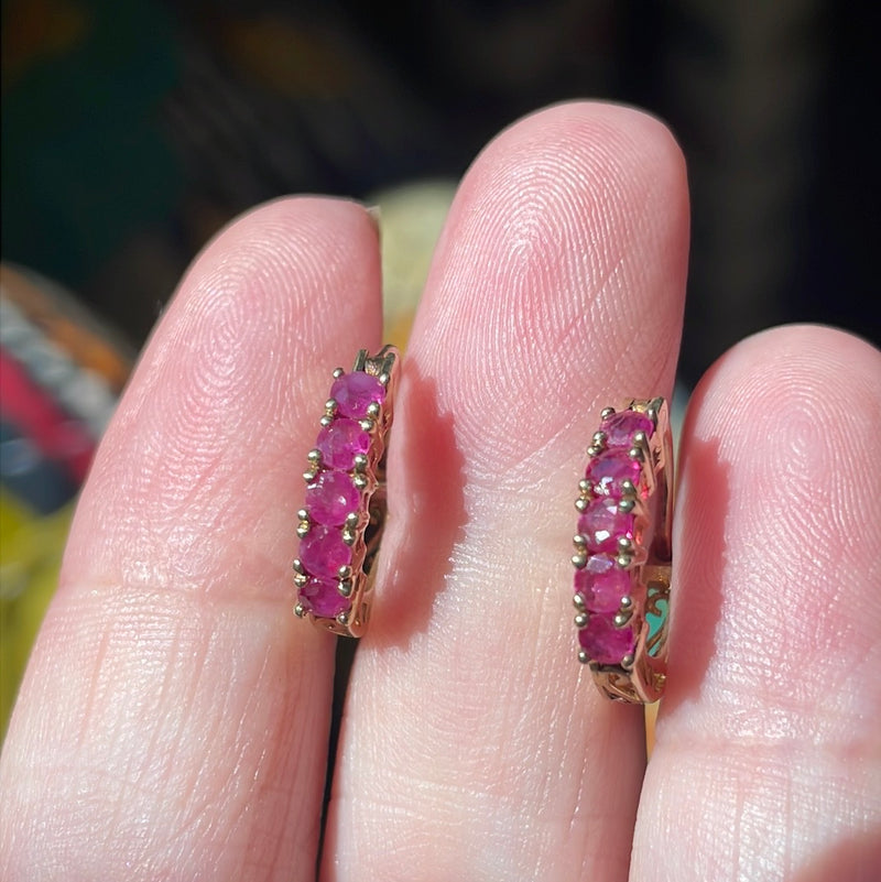 Ruby Hoop Earrings - 10k Gold - Vintage