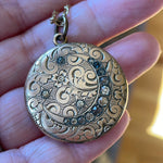 Engraved Moon Star Locket - Gold Filled - Victorian - Star Chain - Antique