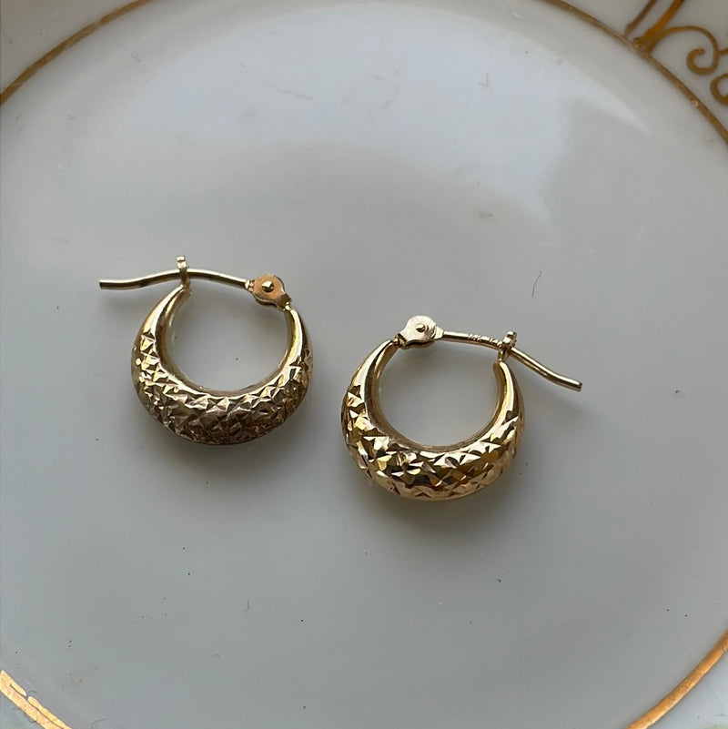 Textured Hoop Earrings - 14k Gold - Vintage