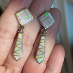 Opal Inlay Earrings - Sterling Silver - Vintage