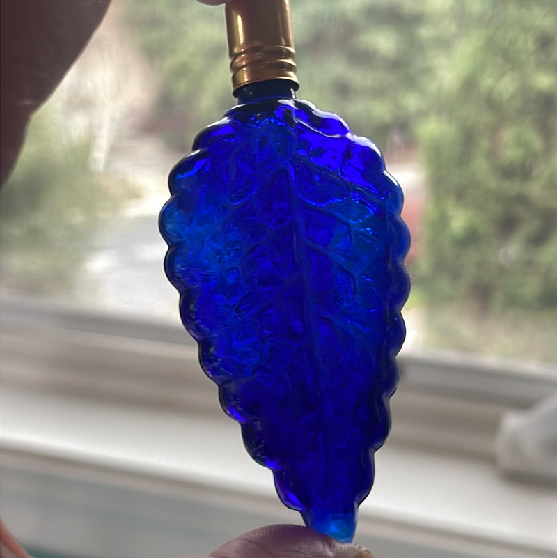 Cobalt Glass Leaf Bottle - Vintage