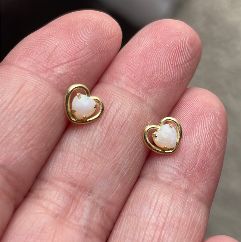 Opal Heart Earrings - 14k Gold - Vintage