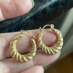 Ridged Matte Hoop Earrings - 14k Gold - Vintage