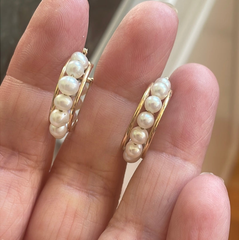 Pearl Hoop Earrings - 10k Gold - Vintage