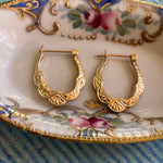 Scallop Gold Hoop Earrings - 14k Gold - Vintage - As Is