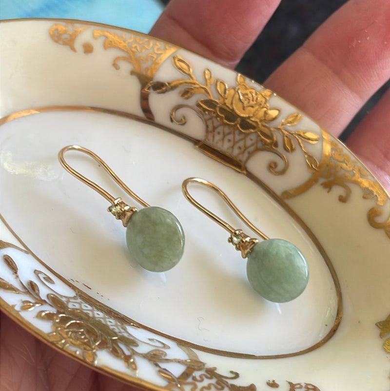 Jade Diamond Earrings - 14k Gold - Vintage