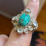 Turquoise Moonstone Ring - Sterling Silver - Vintage