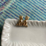 Cat Stud Earrings - 14k Gold - Vintage