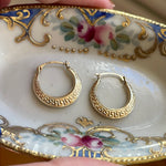 Greek Key Hoop Earrings - 14k Gold - Vintage