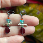 Bird Earrings - Garnet, Emerald, Apatite and Coral - Sterling Silver - Handmade