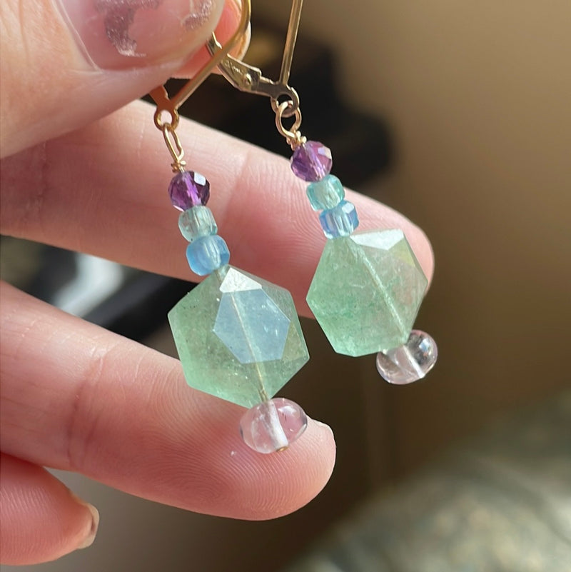 Ocean Drop Earrings - Chalcedony, Fluorite and Apatite - Gold Filled - Handmade