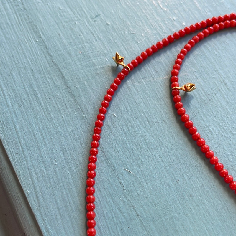 Italian Coral Beaded Necklace - Chalcedony - Stars - Gold Filled - Handmade