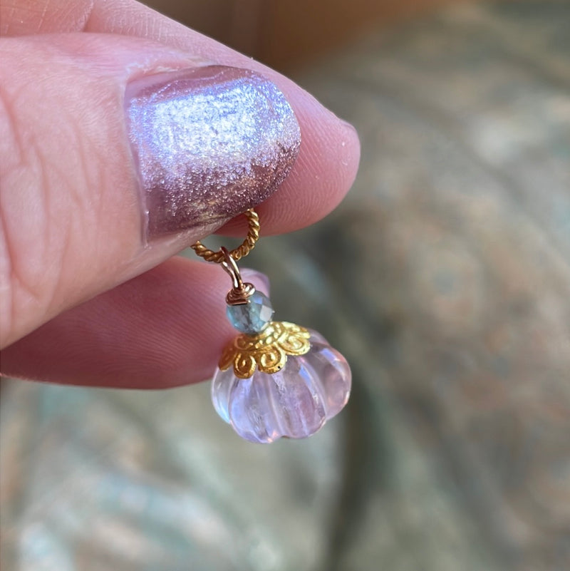 Carved Fluorite Pumpkin Pendant - Gold Filled - Handmade