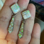 Opal Inlay Earrings - Sterling Silver - Vintage