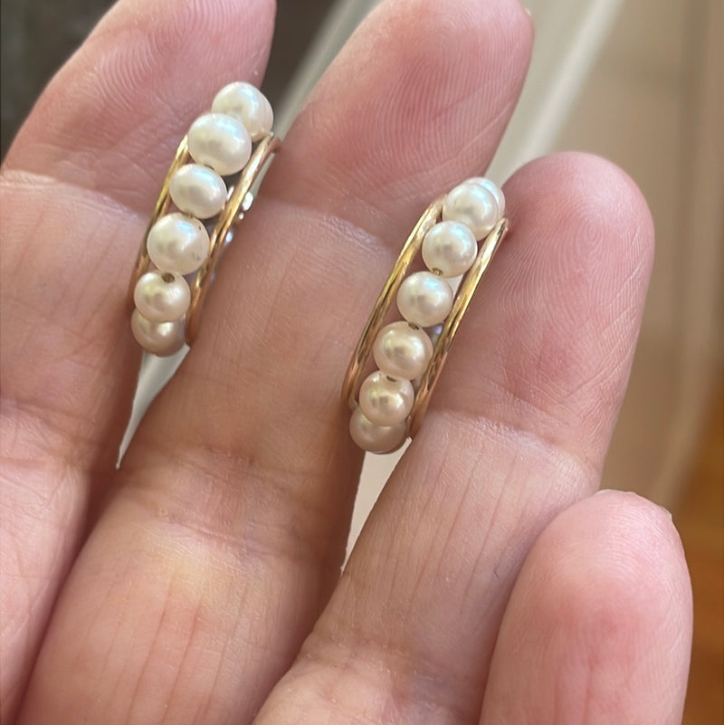 Pearl Hoop Earrings - 10k Gold - Vintage