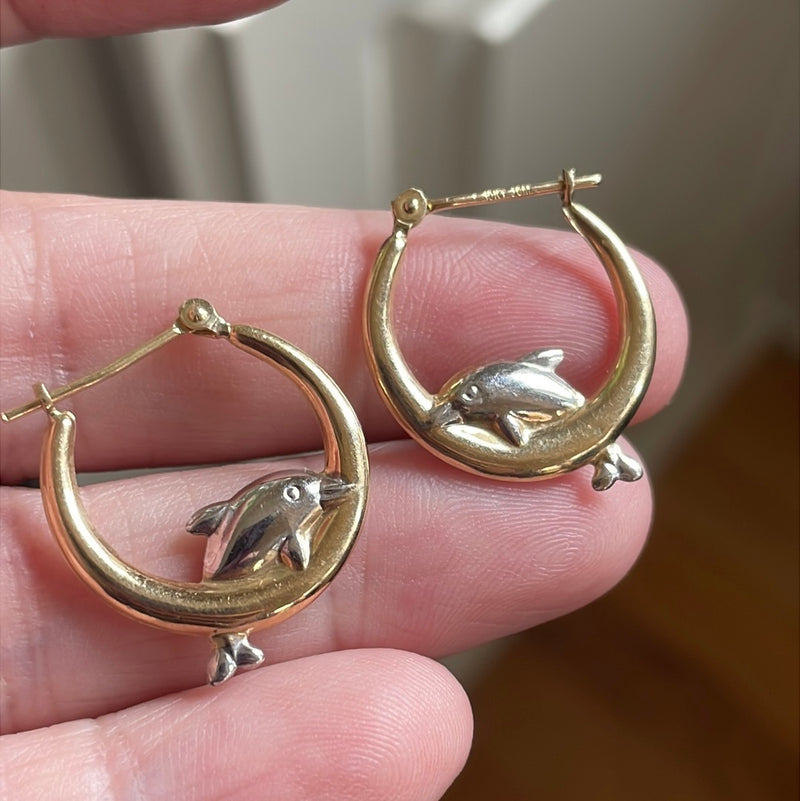 Dolphin Hoop Earrings - 10k Gold - Vintage