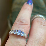 Tanzanite Trilogy Ring - Diamond - 10k Gold - Vintage