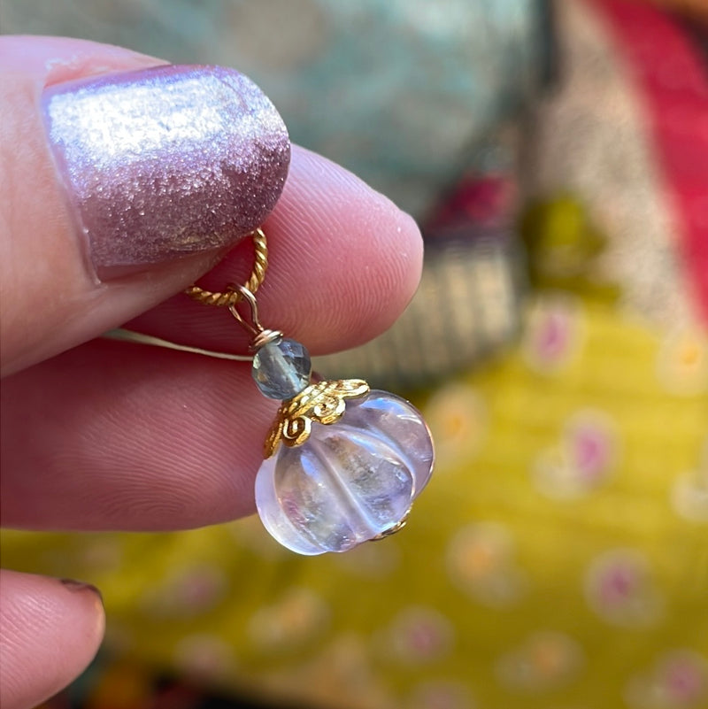 Carved Fluorite Pumpkin Pendant - Gold Filled - Handmade