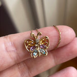 Butterfly Pendant - Diamond, Citrine, Amethyst and Blue Topaz - 10k Gold - Vintage