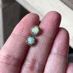 Opal Earrings - White Sapphire - 10k Gold - Vintage