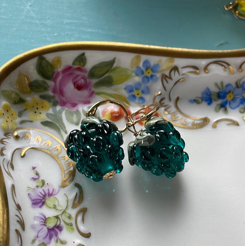 Teal Berry Earrings - Gold Filled - Handmade
