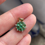 Emerald Diamond Flower Pendant - 14k Gold - As Is