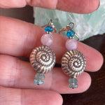 Sea Shell Earrings - Lavender Jade and Apatite - Sterling Silver - Vintage