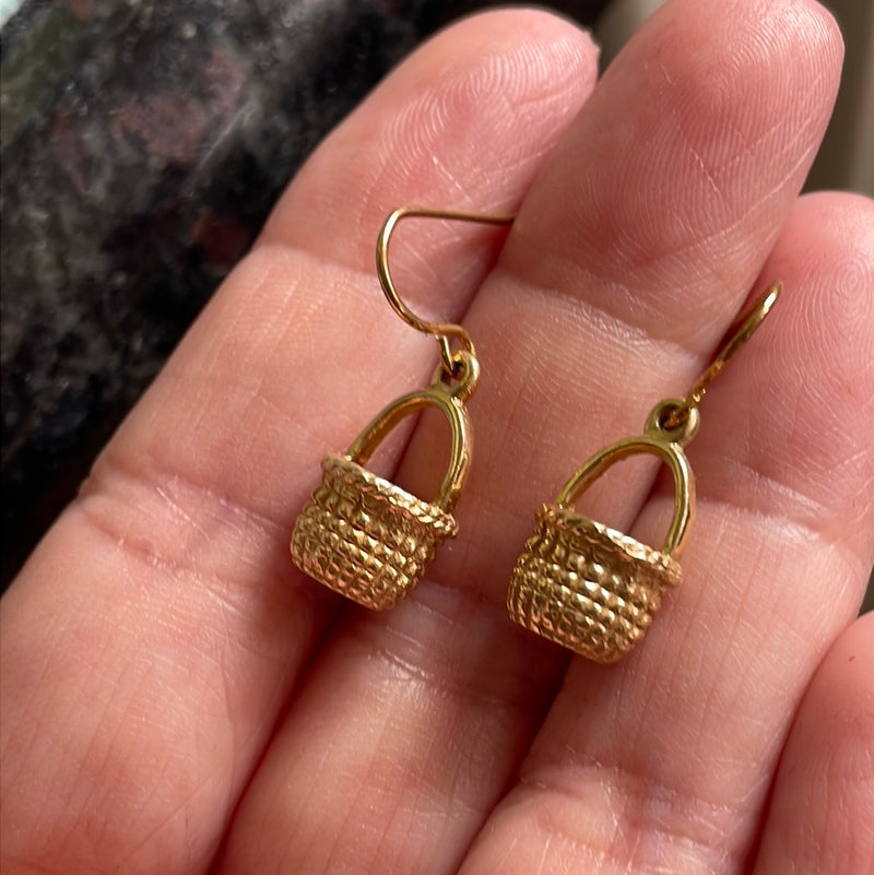 Basket Earrings - 14k Gold - Vintage