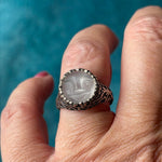 Carved Moonstone Moon Face Ring - Sterling Silver - Vintage