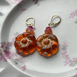 Orange Glass Flower Earrings - Gold Filled - Handmade
