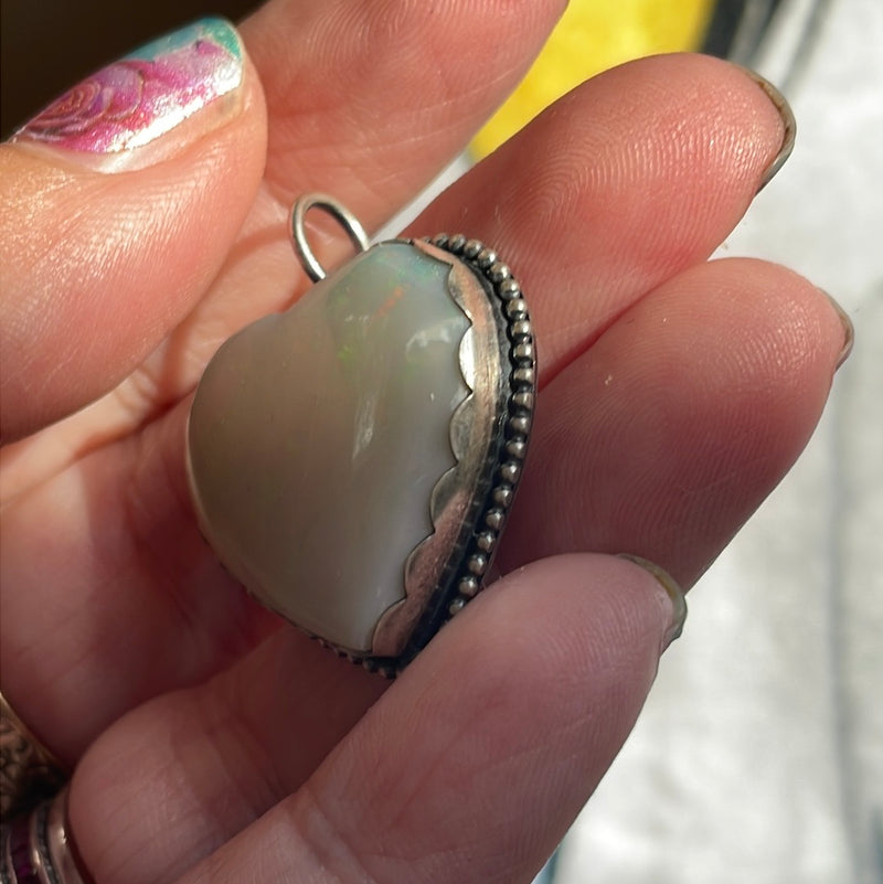 Opal Heart Pendant - Sterling Silver - Artisan