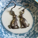 Engraved Rabbit Earrings - Sterling Silver - Vintage