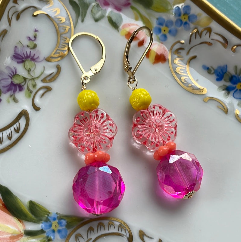 Rainbow Flower Earrings - Gold Filled - Handmade