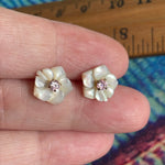 Mother of Pearl Stud Earrings - 14k Gold - Vintage