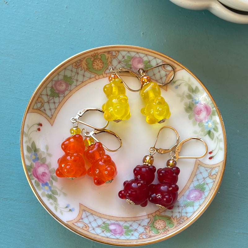 Glass Gummy Bear Earrings - Gold Filled - Handmade