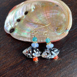 Dot Shell Earrings - Vintage Coral, Apatite and Lavender Moon Quartz - Gold Filled - Handmade