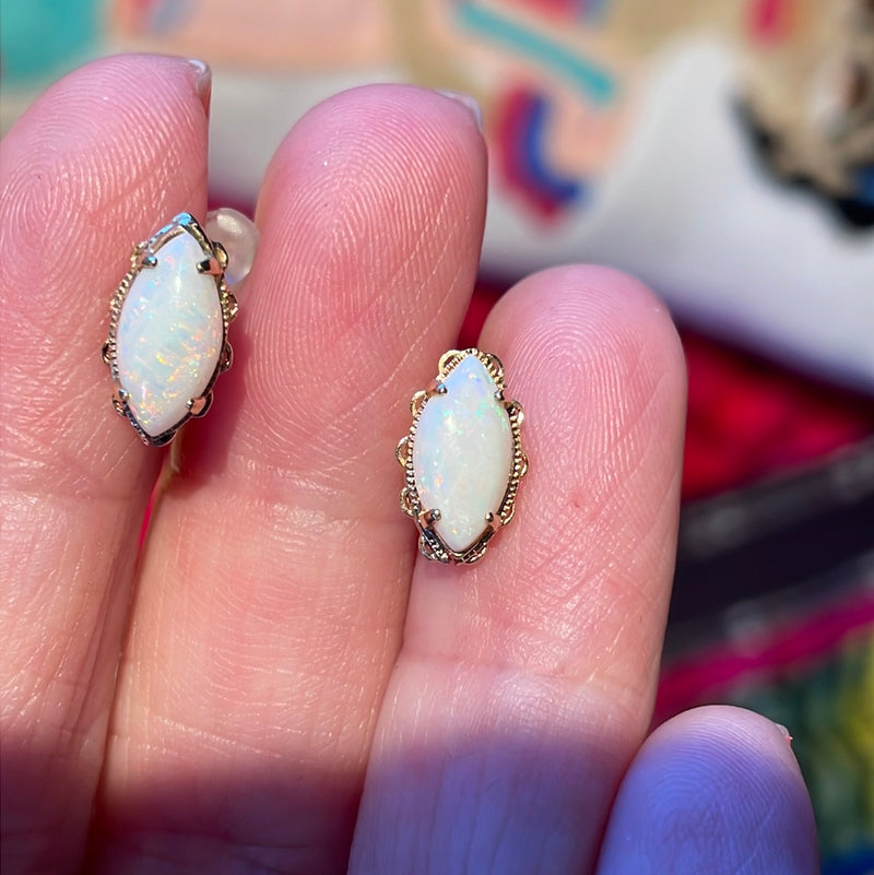 Opal Earrings - 14k Gold - Vintage