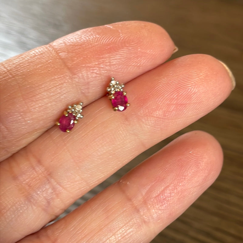 Ruby Earrings - Diamond - 10k Gold - Vintage
